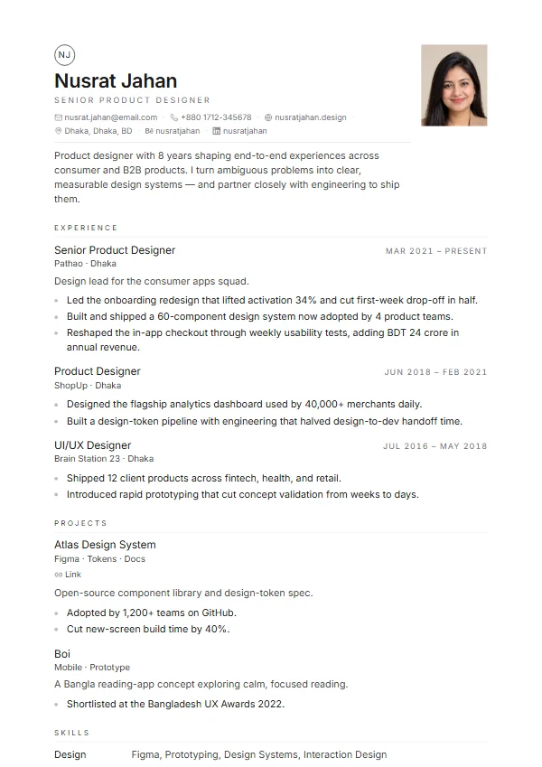 Atelier CV template preview