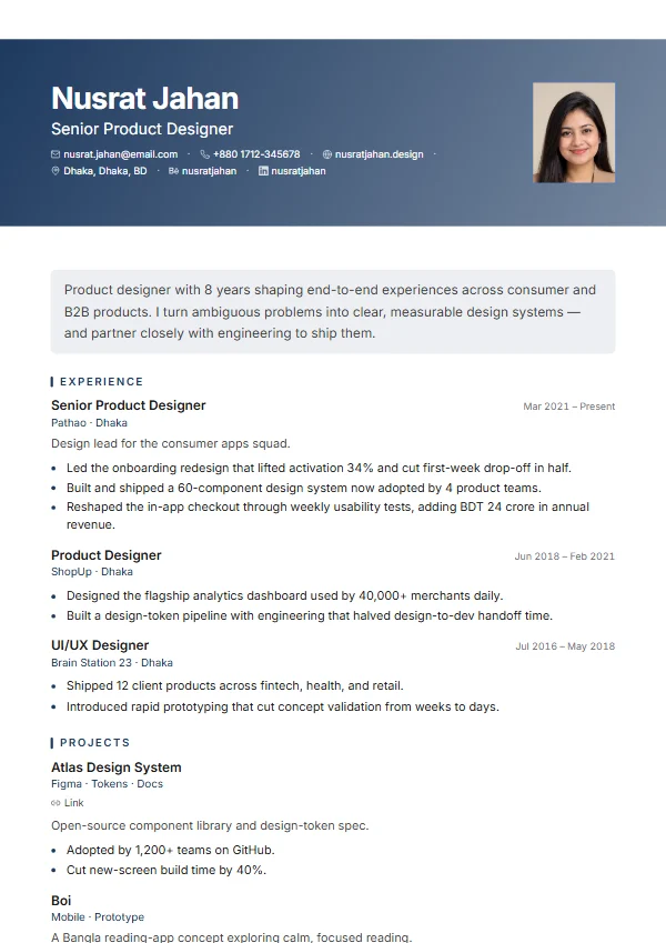 Aurora CV template preview