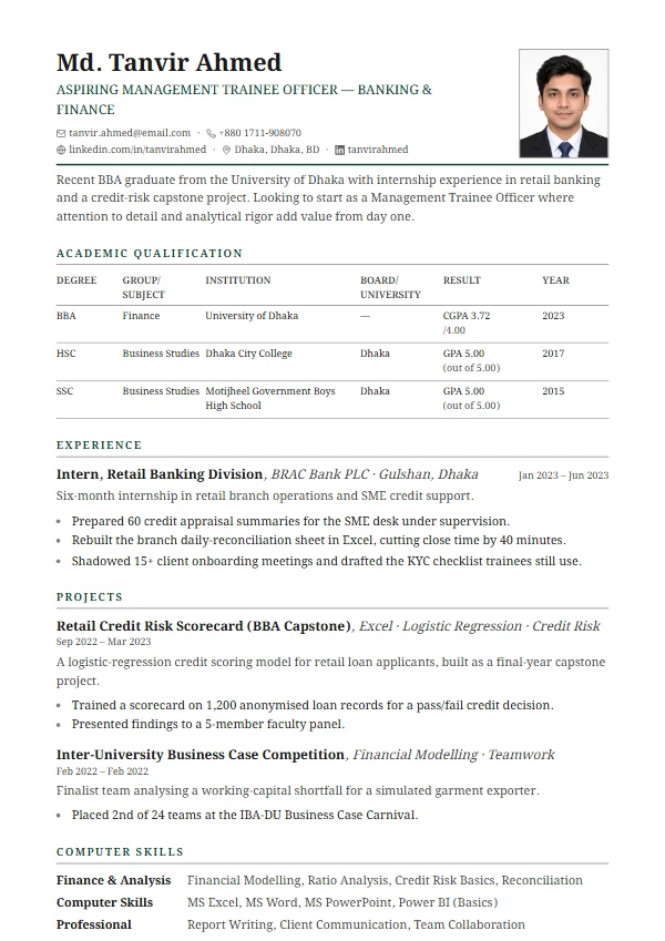 Dhaka CV template preview