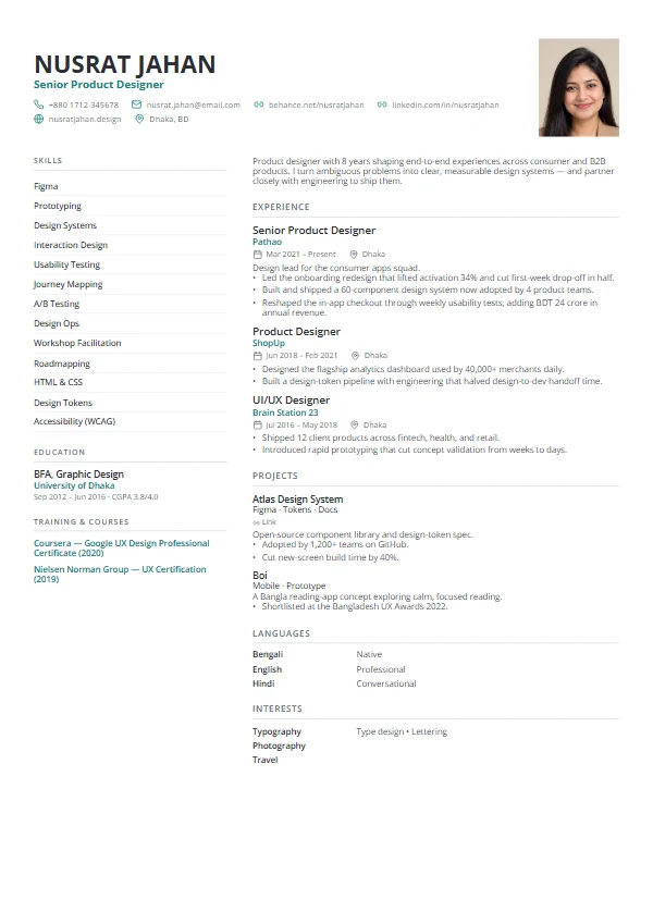 Canvas CV template preview