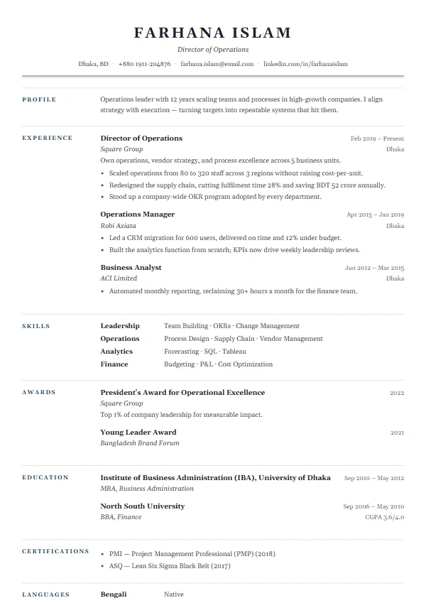 Counsel CV template preview