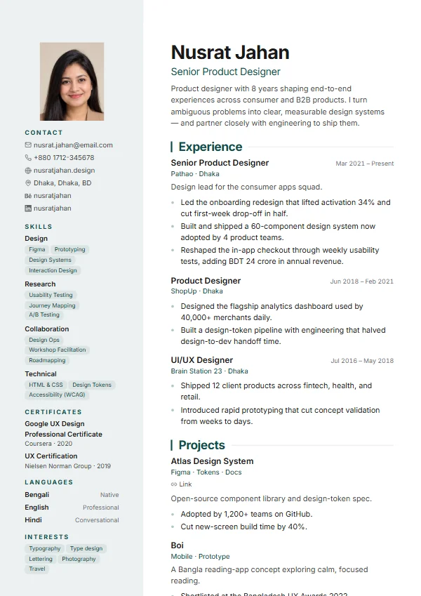 Creative CV template preview