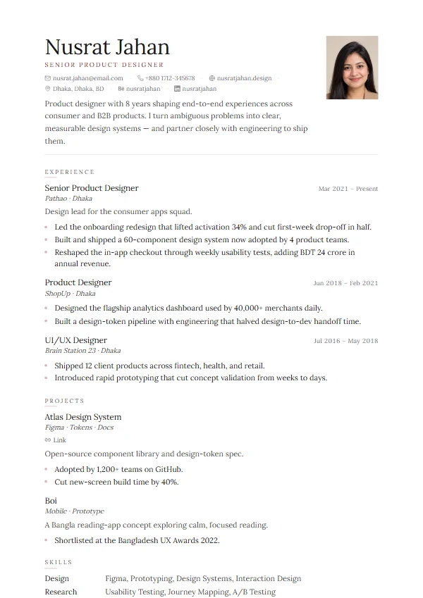 Elegant CV template preview