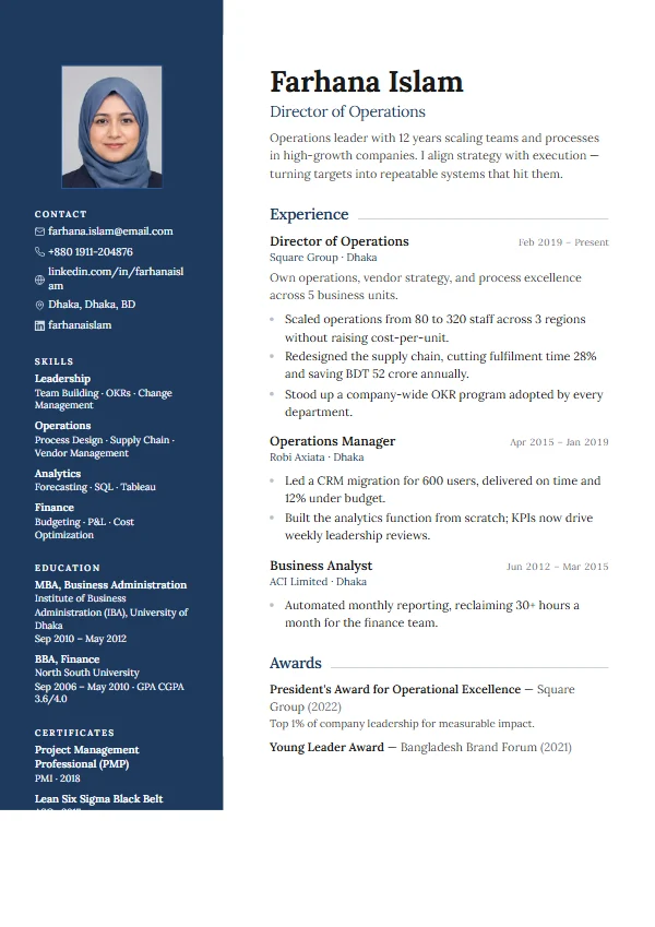 Executive CV template preview