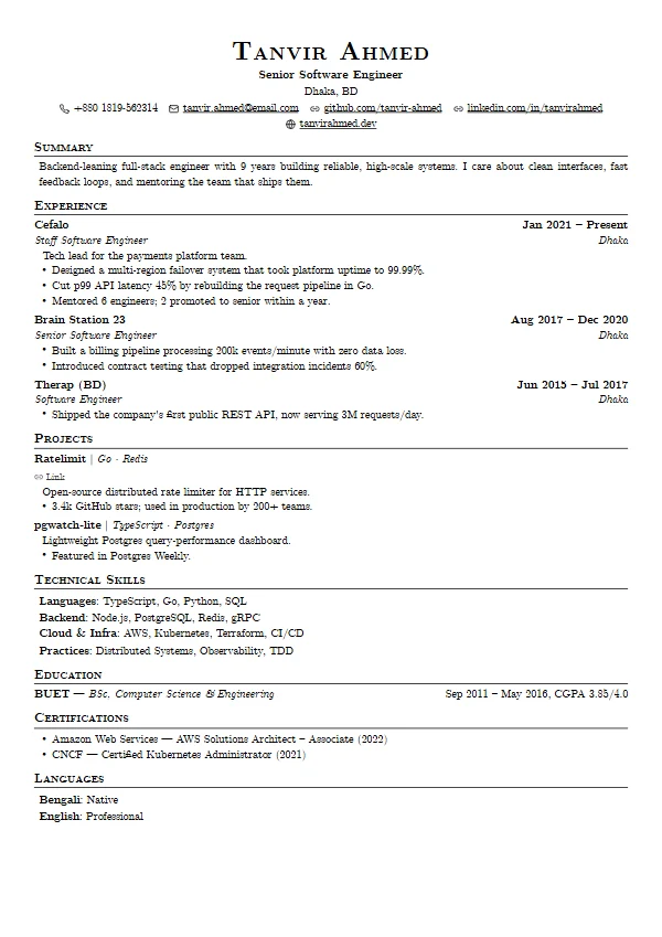Folio CV template preview