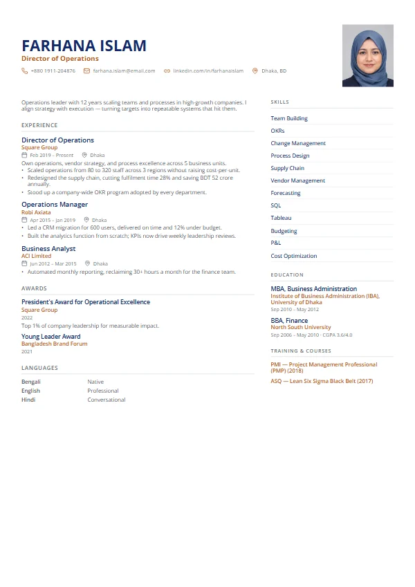 Harmony CV template preview