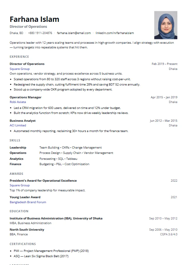 Horizon CV template preview