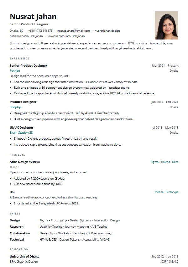 Linen CV template preview