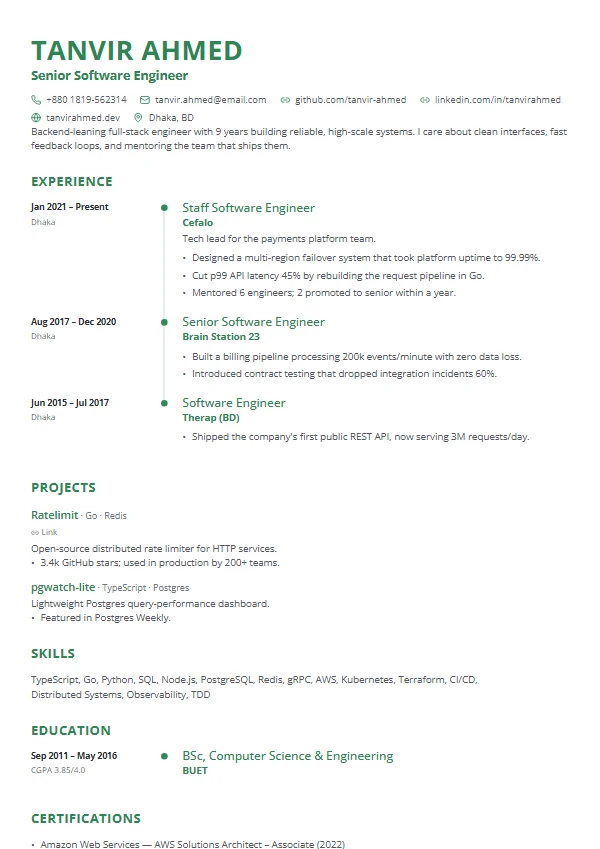 Milestone CV template preview