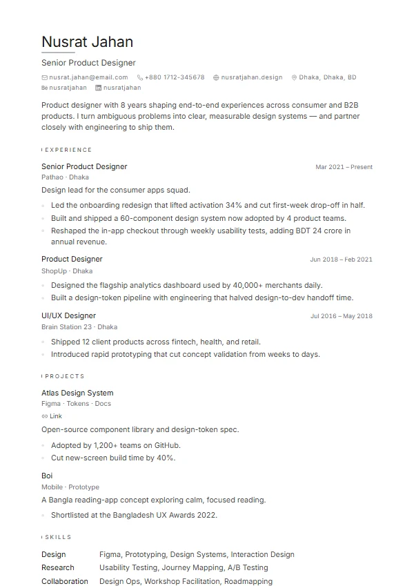 Minimalist CV template preview