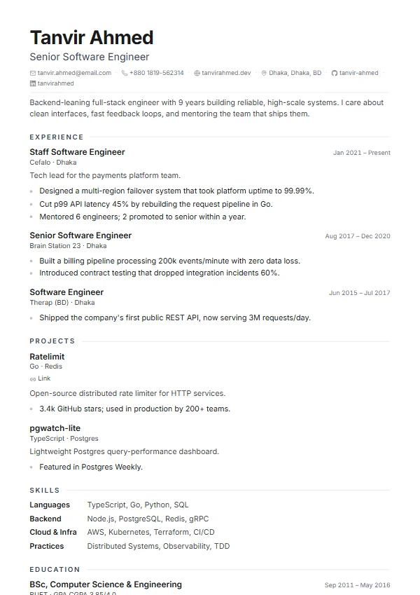 Modern CV template preview