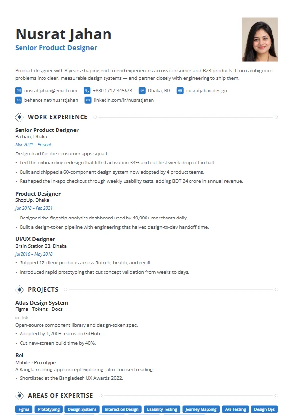 Momentum CV template preview