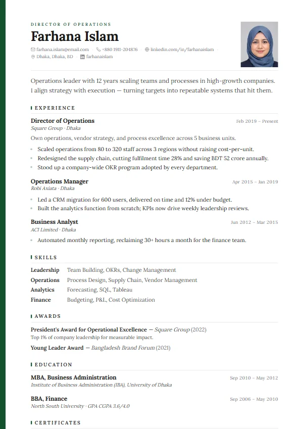 Regent CV template preview