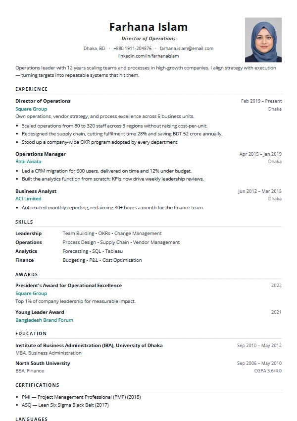 Summit CV template preview