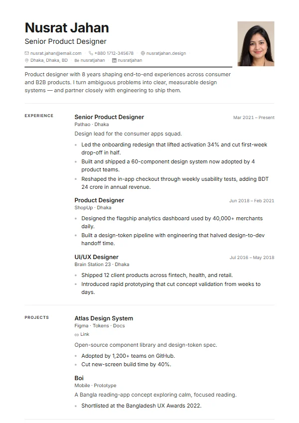 Swiss CV template preview