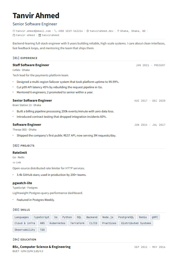 Tech CV template preview
