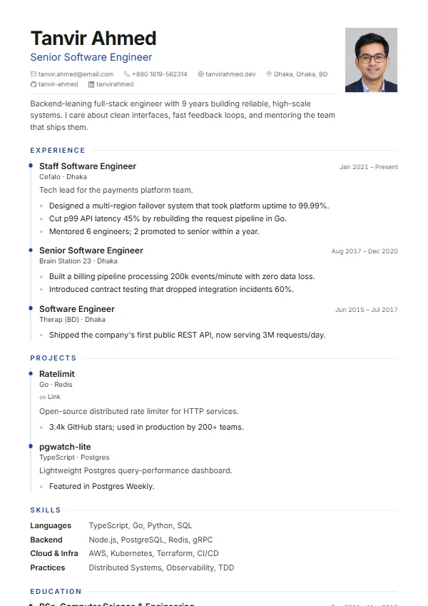 Timeline CV template preview