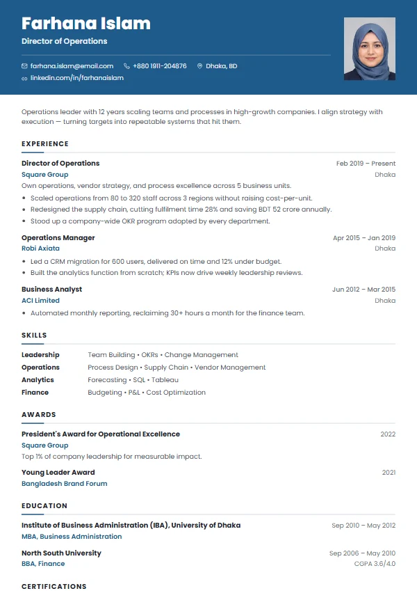 Vanguard CV template preview